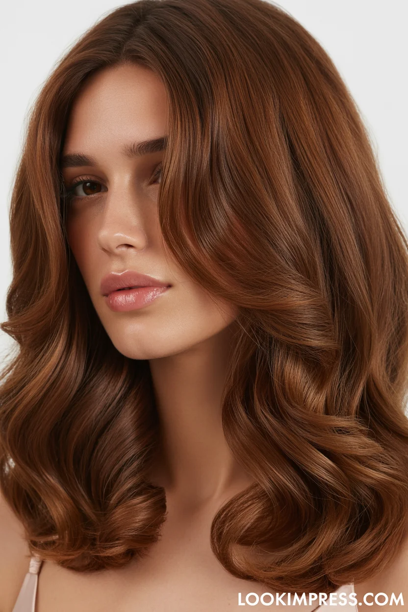 Glossy chocolate brown hair color