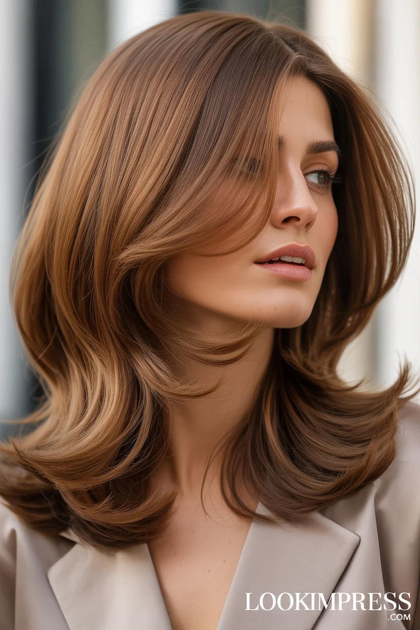  Soft layered blowout medium hairstyle