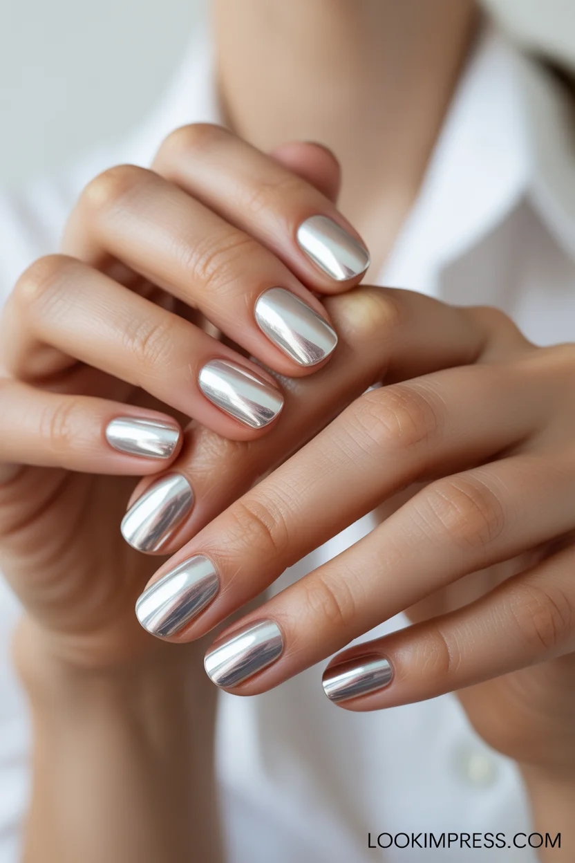 Pearl chrome summer nails