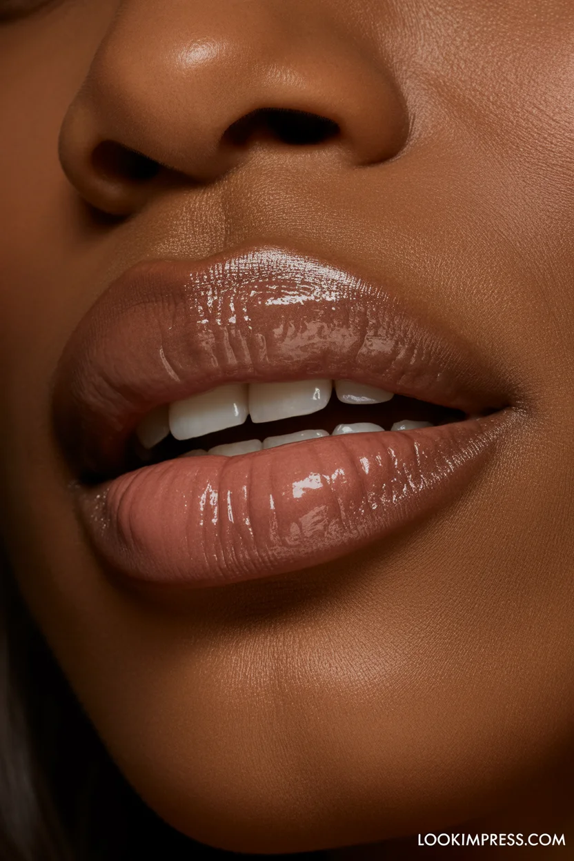 chocolate nude lipstick look