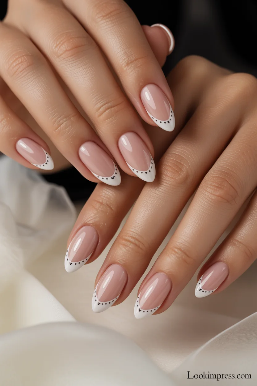  Black heart French tip gel nails