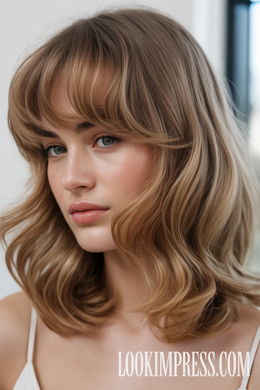 Medium hairstyle with wispy bangs