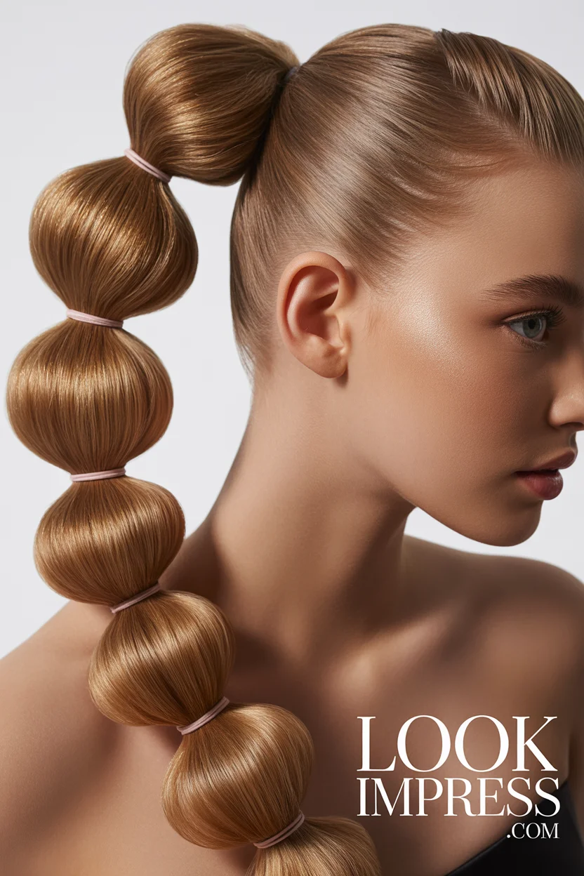 Bubble ponytail glam hairstyle