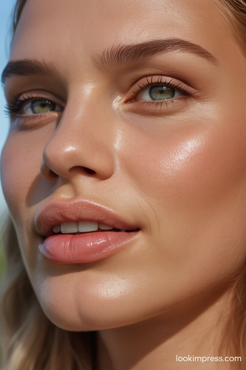 Fresh skin and glossy lips makeup