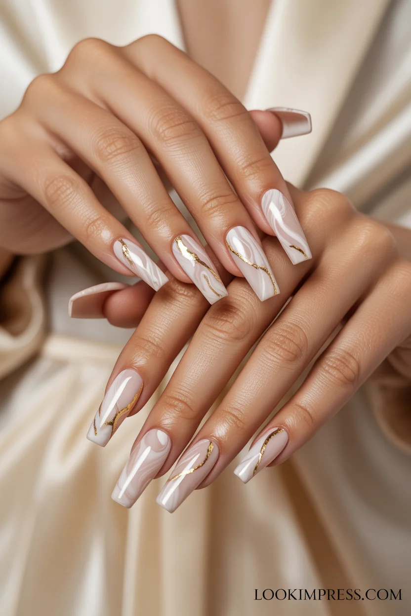  Marble nude gel nails