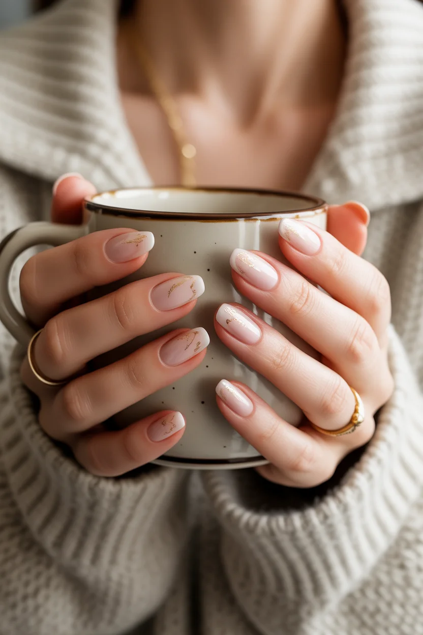  Neutral winter nails with gold accents