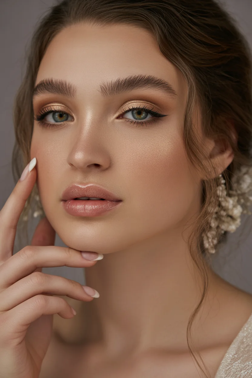  Glossy nude soft glam bridal makeup