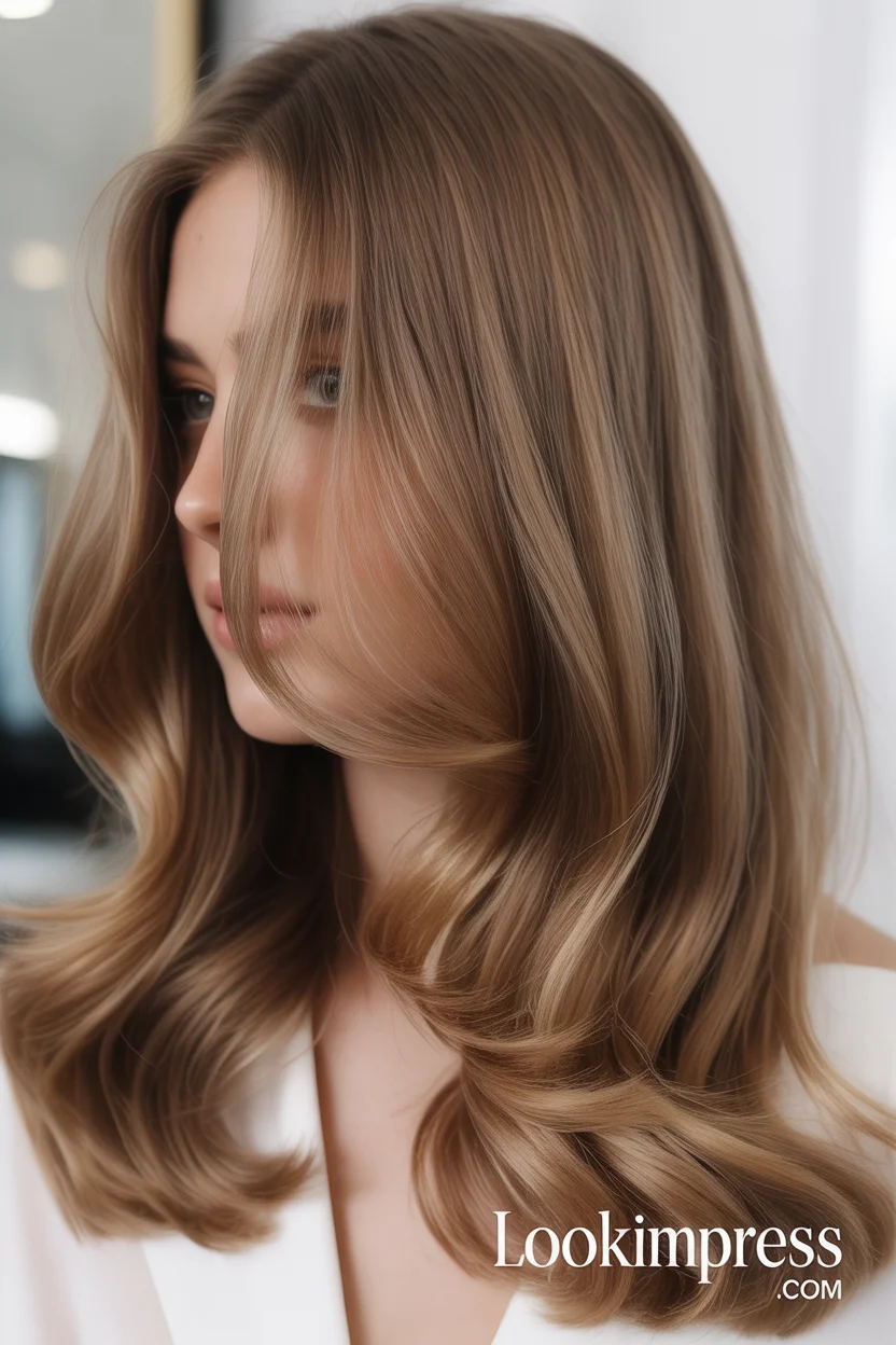 Beige brunette blended hair color