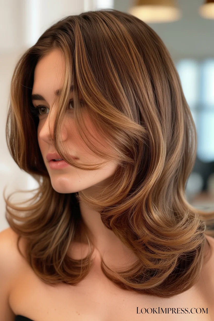  Warm brunette layered medium hair