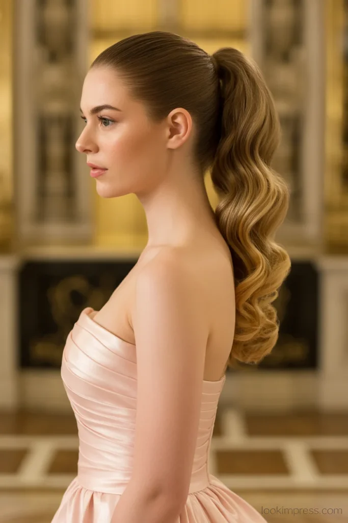 High half-up ponytail with curled ends formal hairstyle for girls