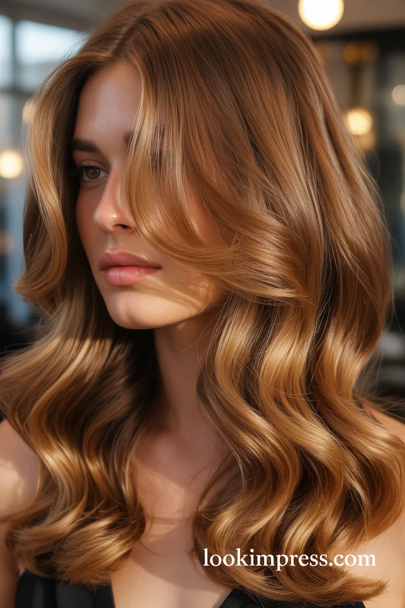  Golden brown wavy hair color