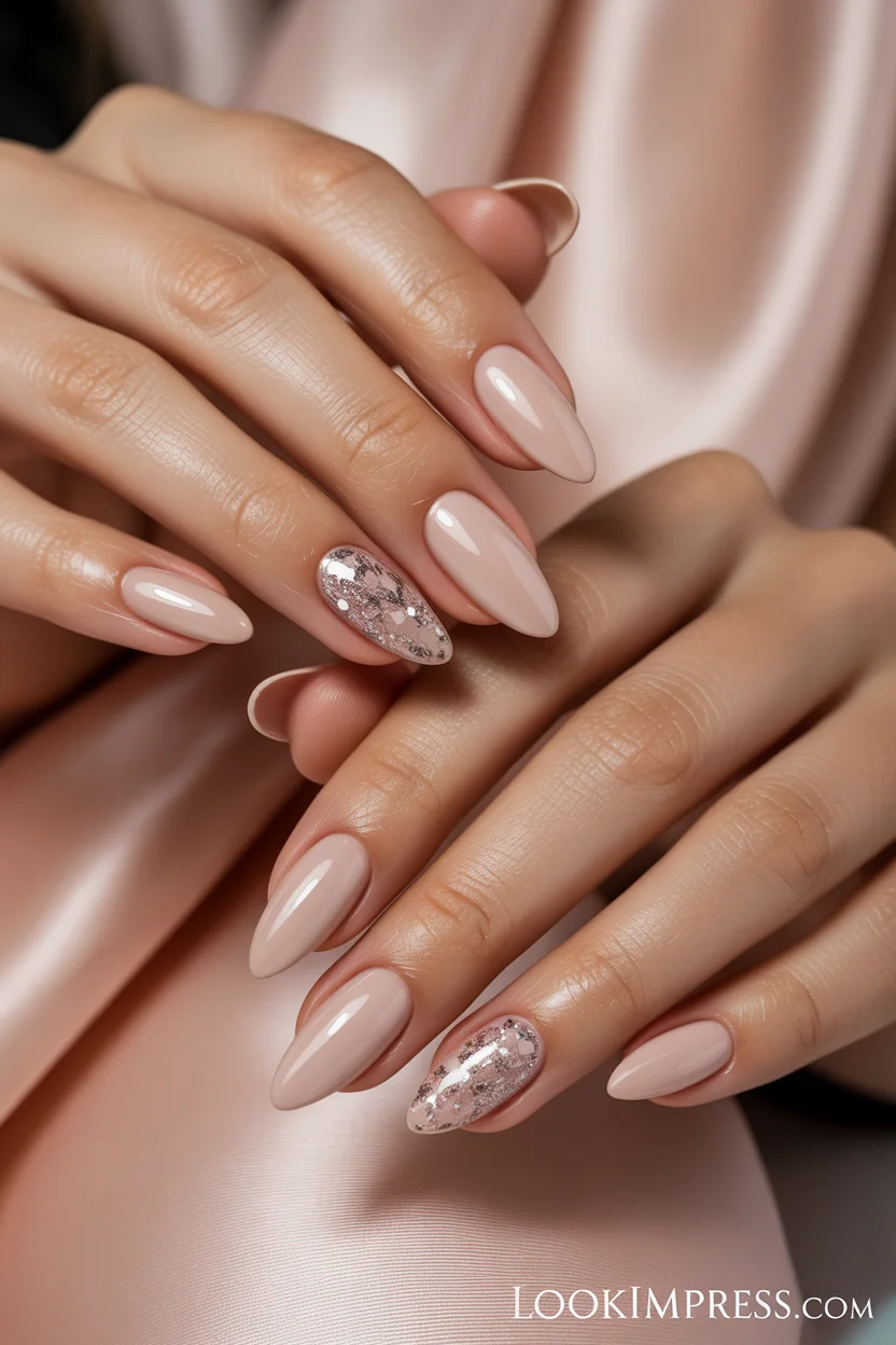 Glitter heart accent gel nails