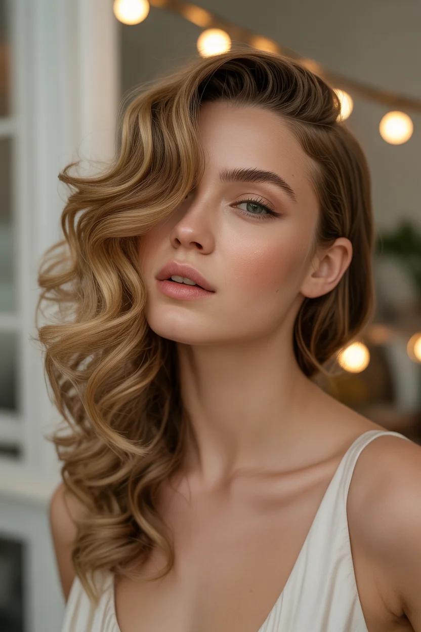 Romantic side swept curls western hairstyle
