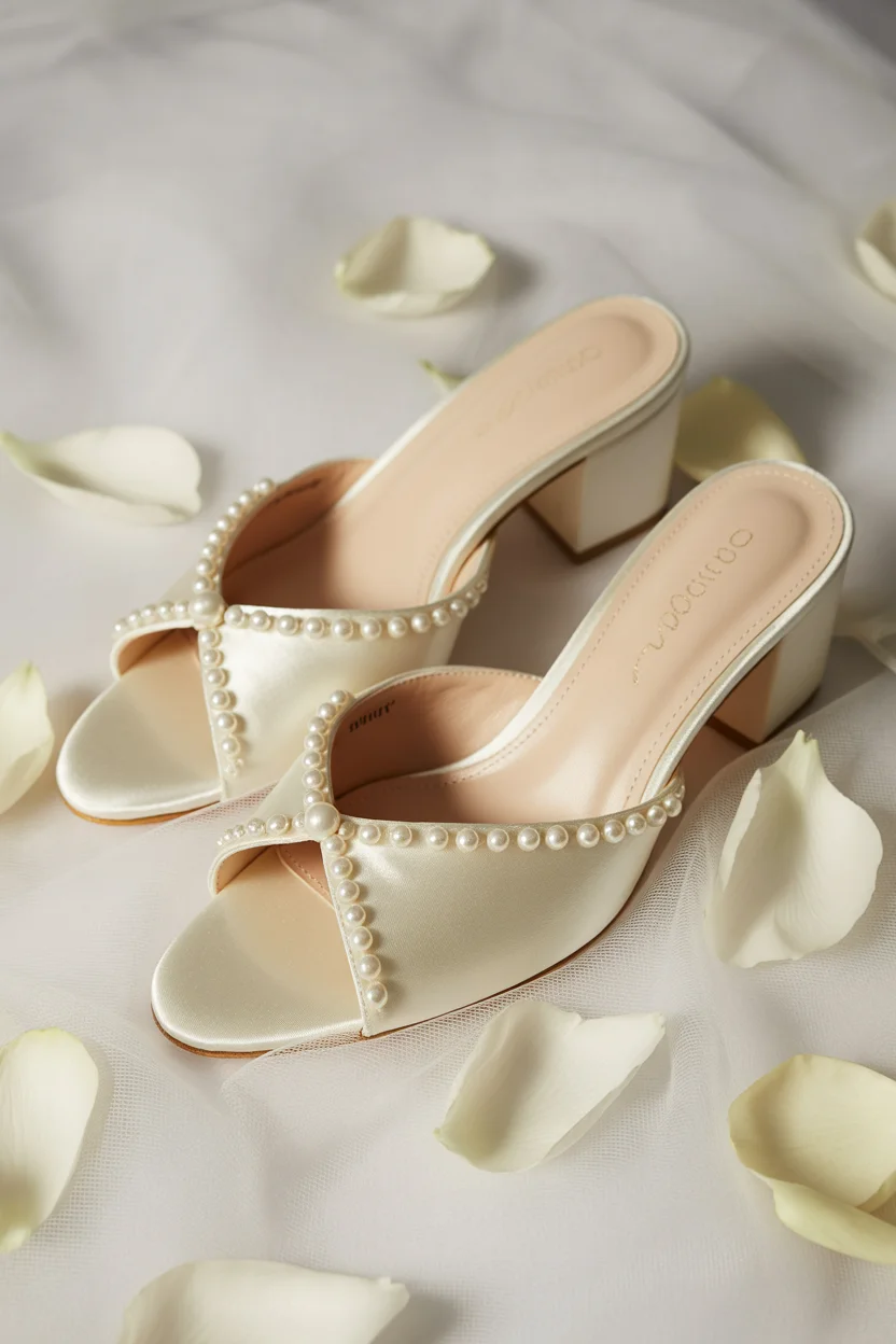Elegant bridal mules