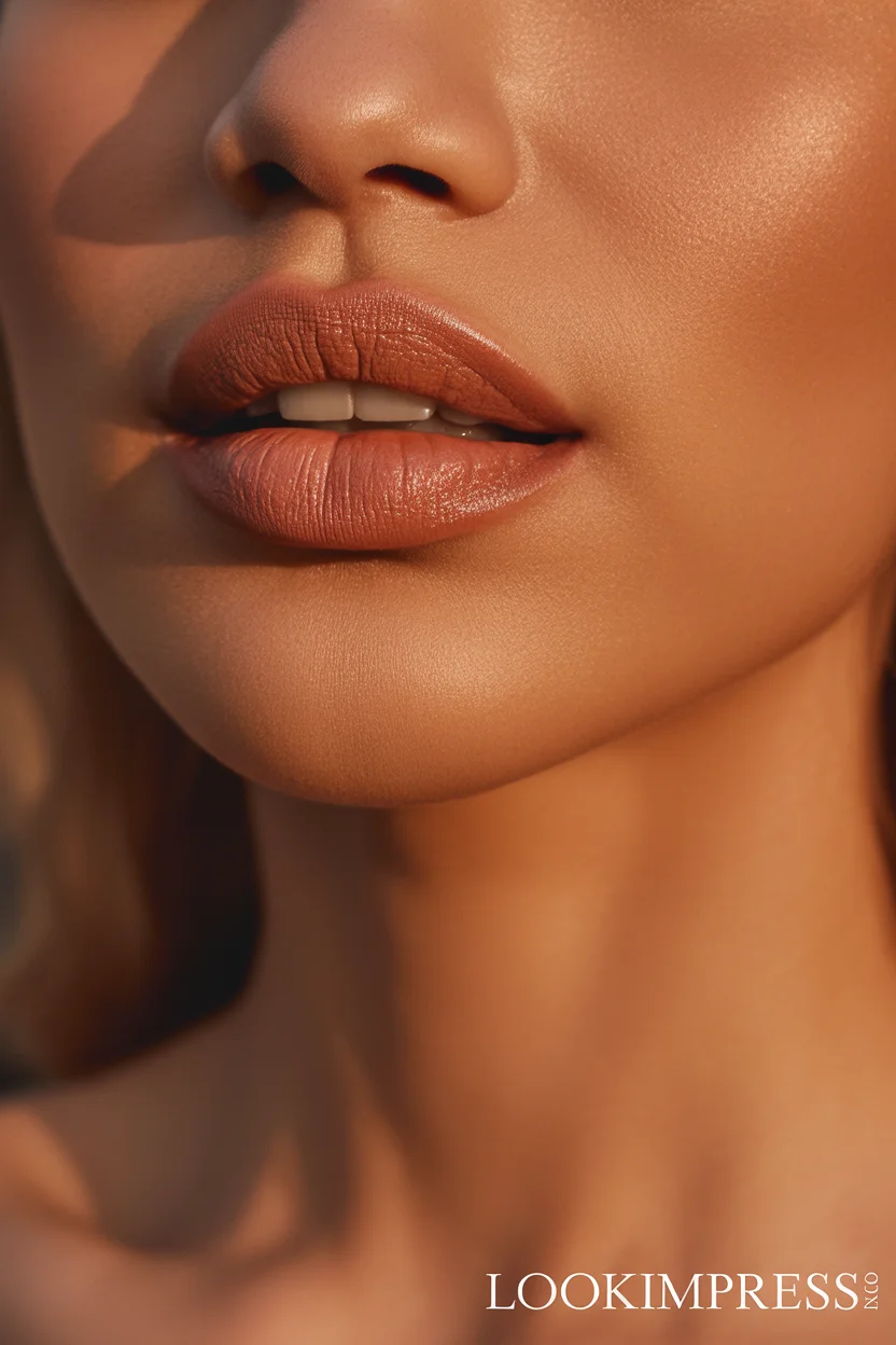 Warm terracotta nude lipstick
