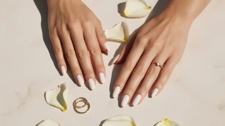 Beautiful nail designs for women on elegant almond-shaped nails with milky glaze finish