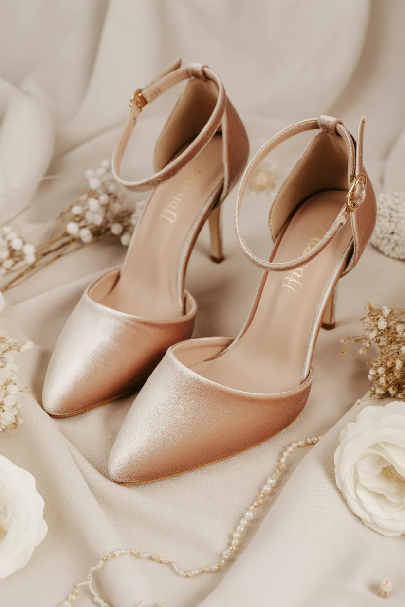 Velvet bridal heels