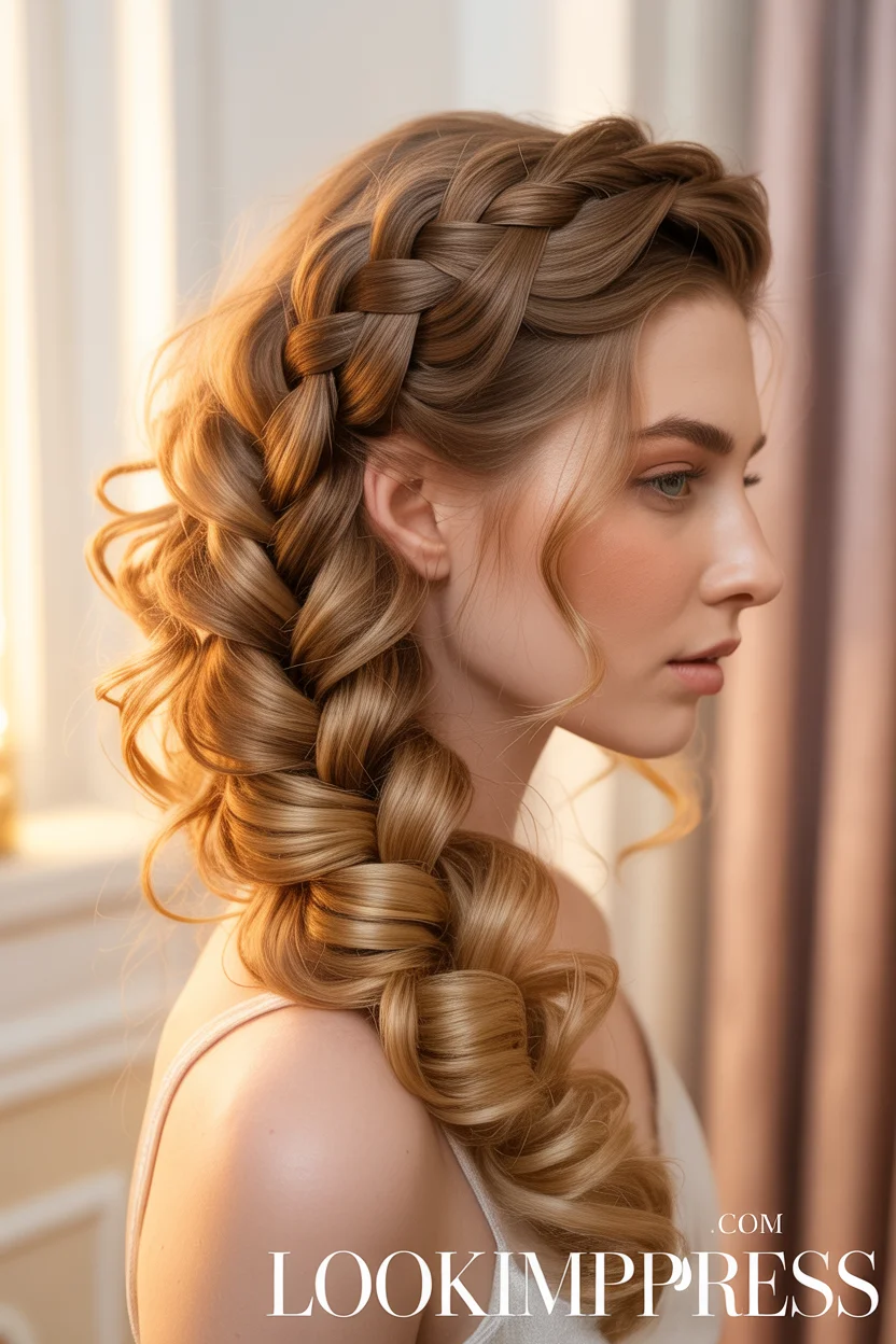 Waterfall braid prom hairstyle