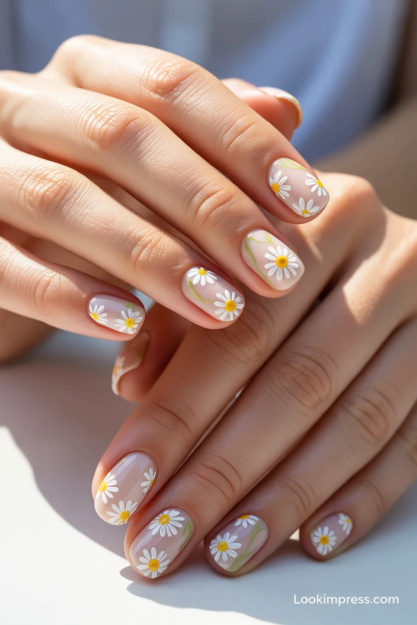 Daisy flower summer nail art