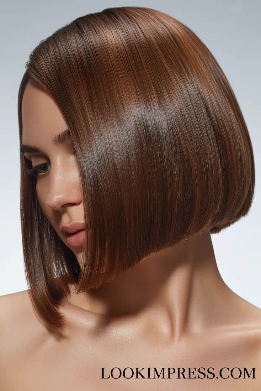 Blunt medium haircut with shine