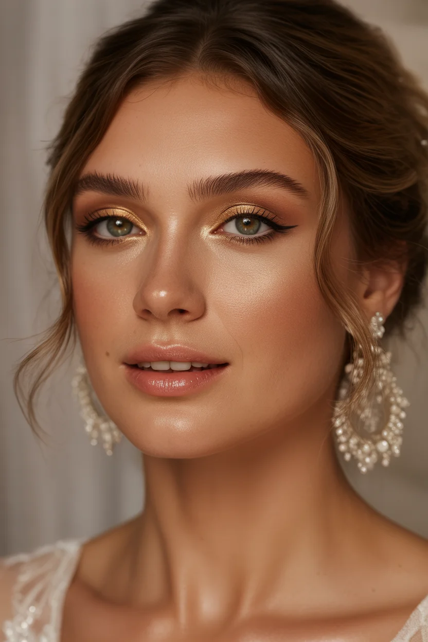  Romantic golden glow bridal makeup look

