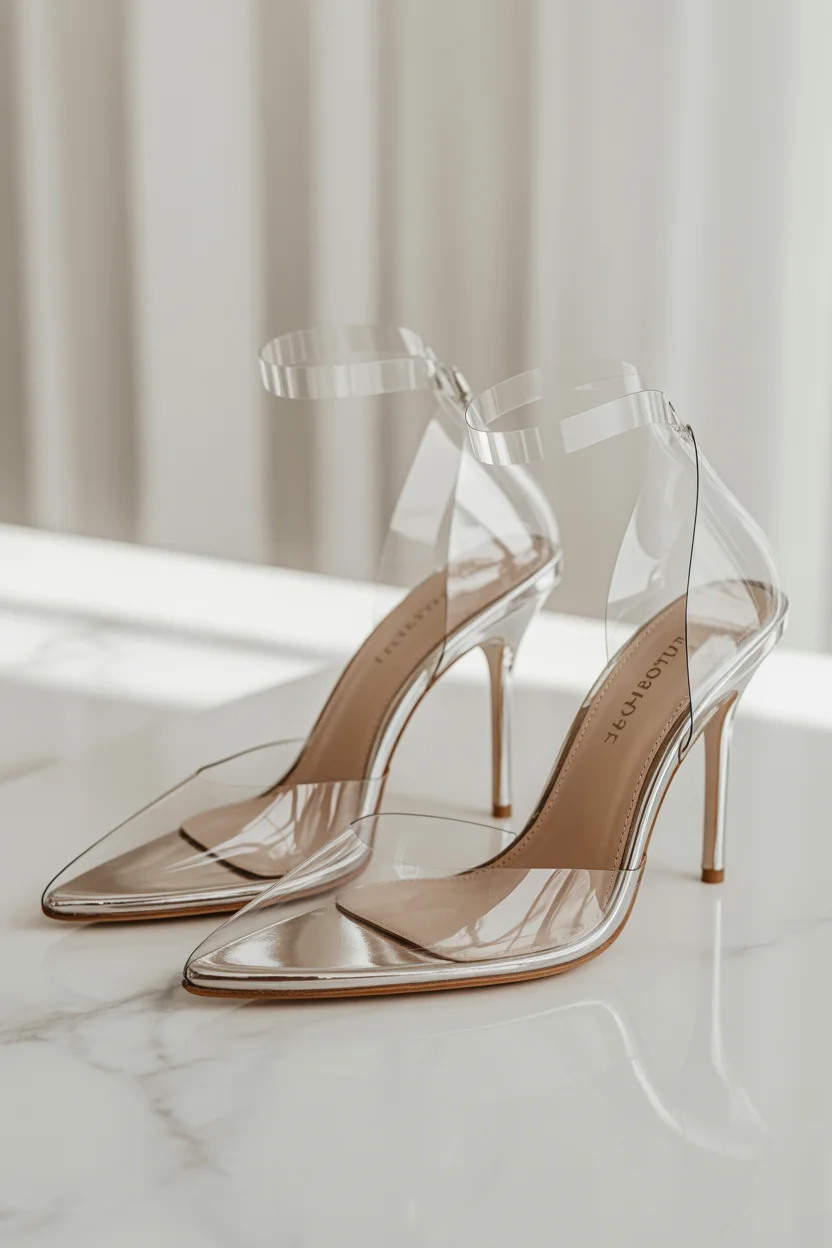 Transparent strap bridal heels