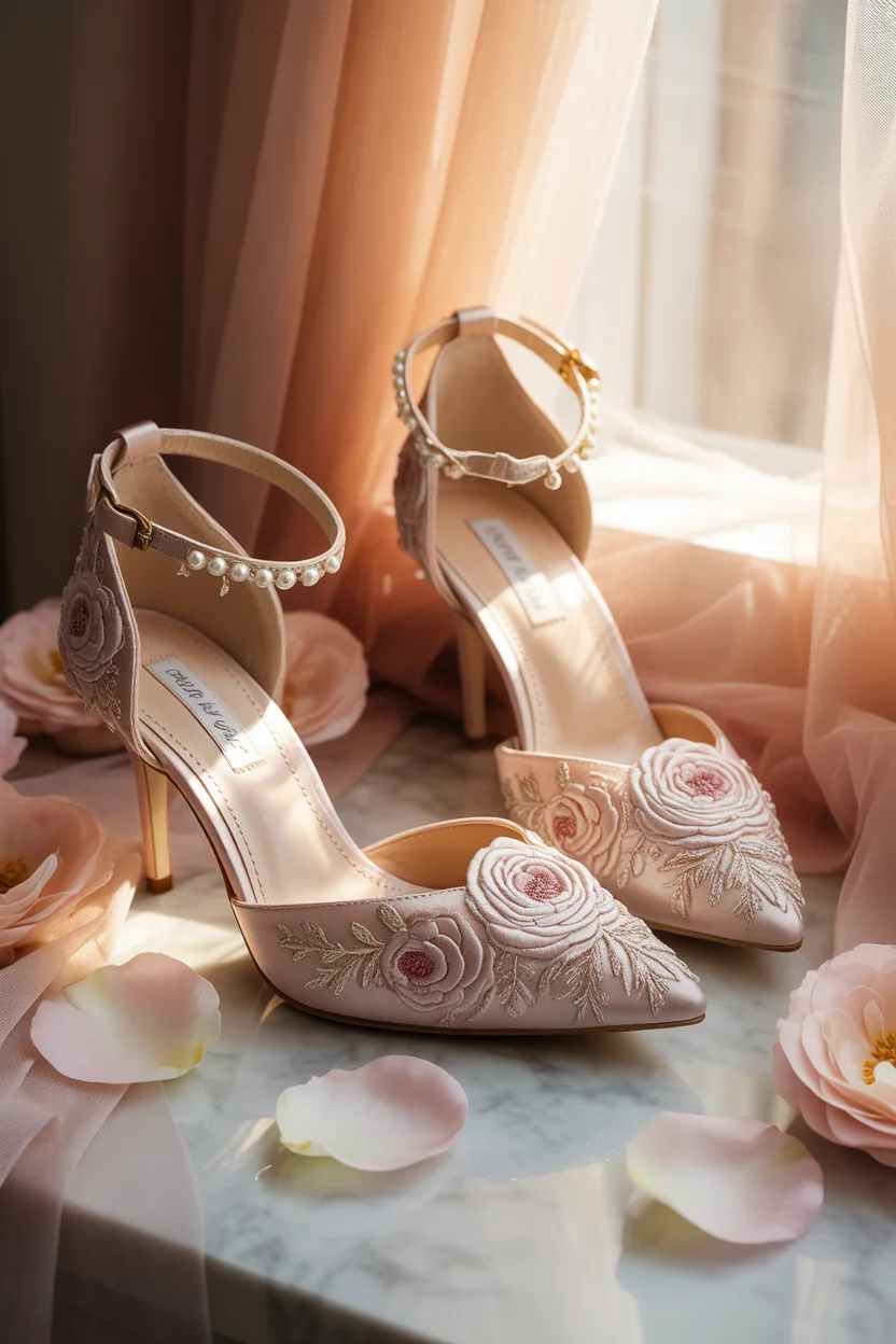Romantic floral bridal heels