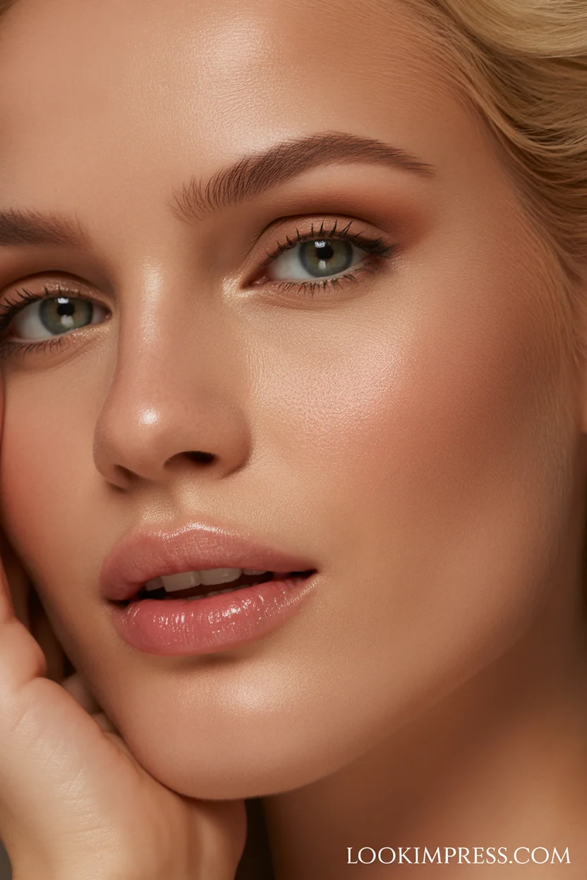 Soft peach dewy glam makeup