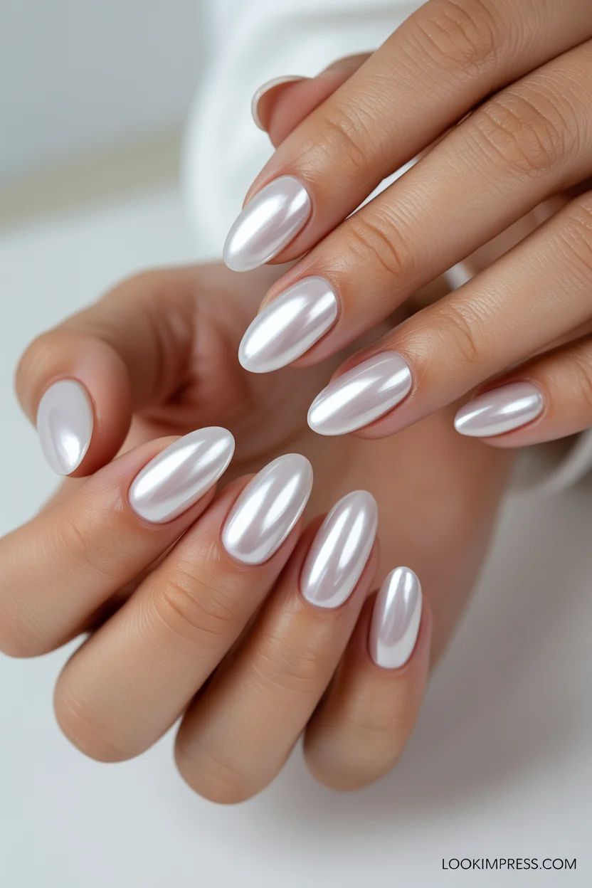  Milky white chrome gel nails