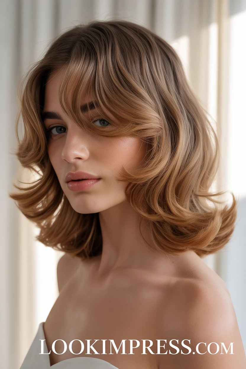 Curtain bangs medium hairstyle