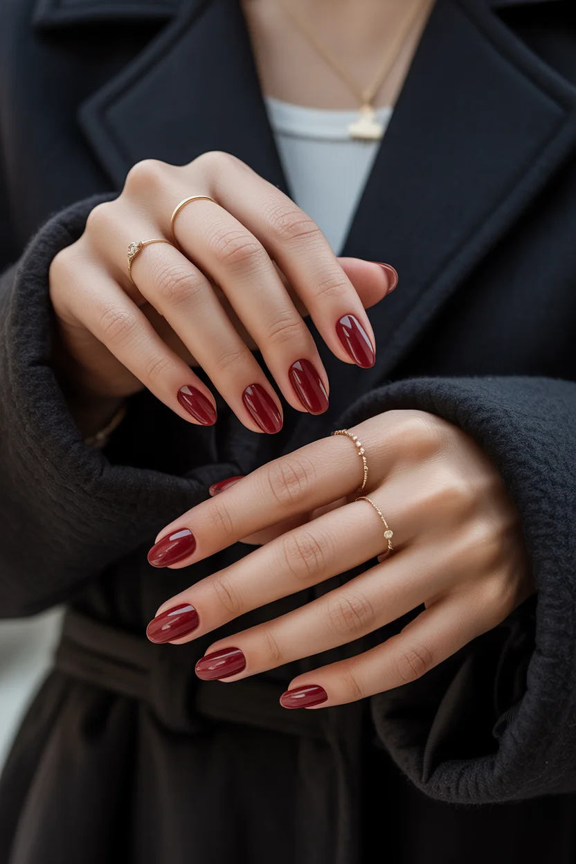  Classy cherry red winter nail design