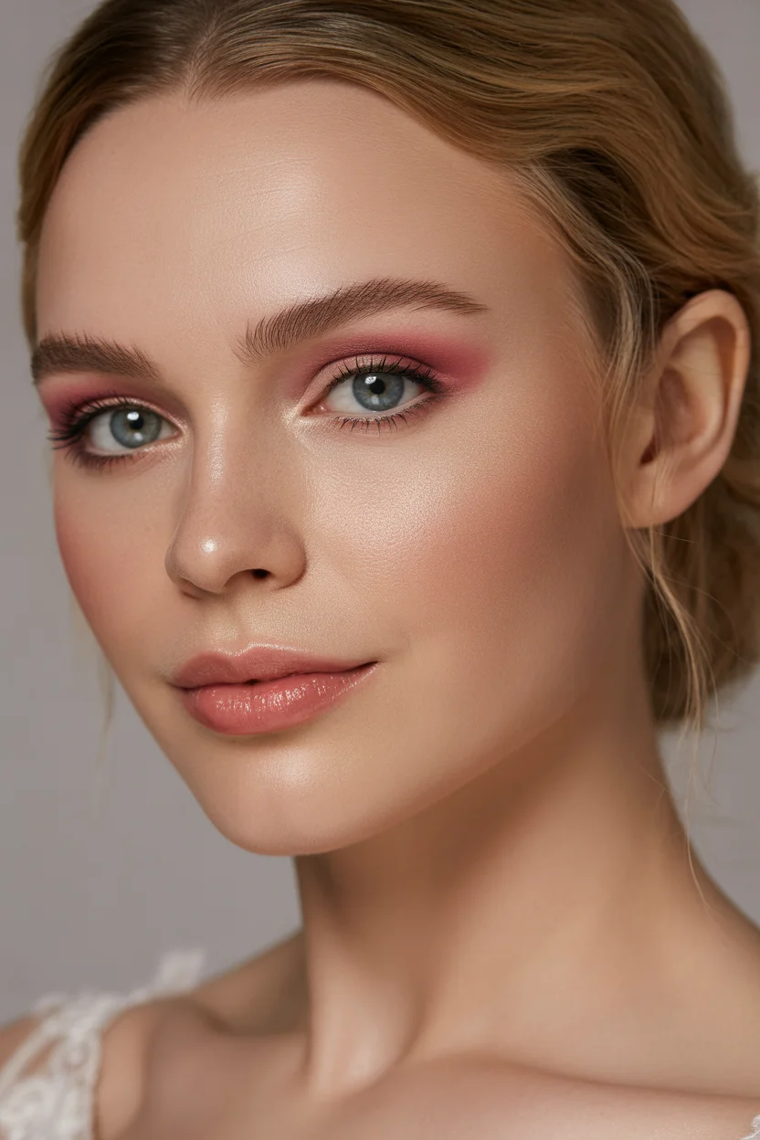  Rosy pink soft glam bridal makeup look
