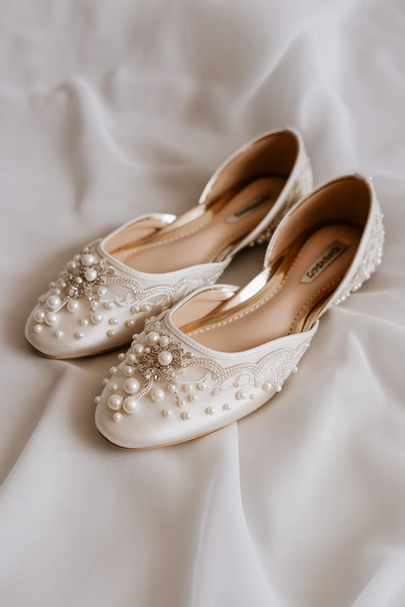  Pearl embellished bridal flats