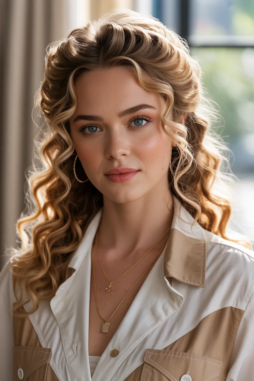 Half-up cowgirl curls hairstyle
