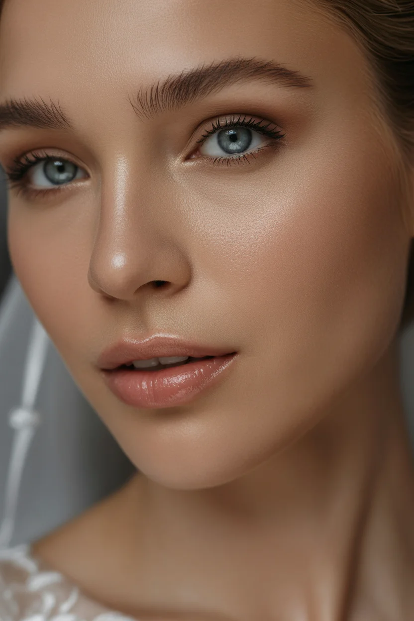  Dewy bridal makeup with nude lips