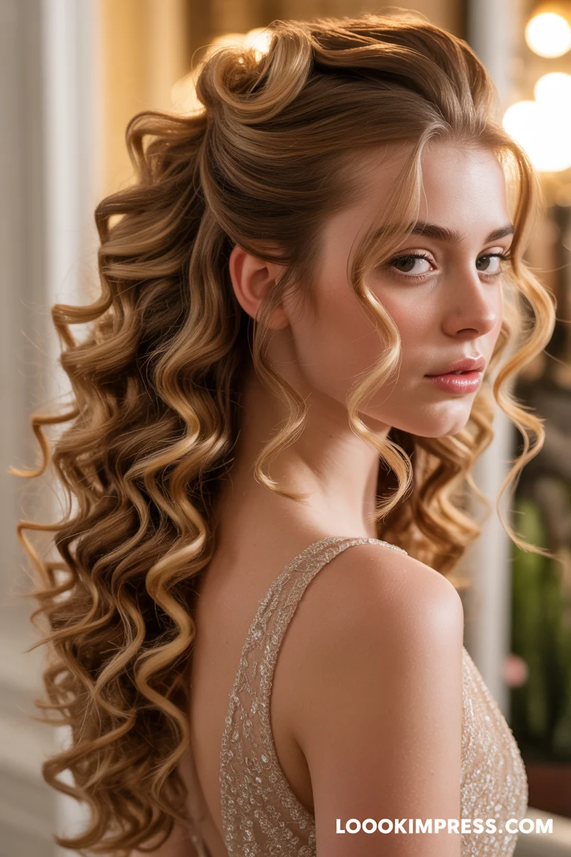  Half up half down curly prom hairstyle