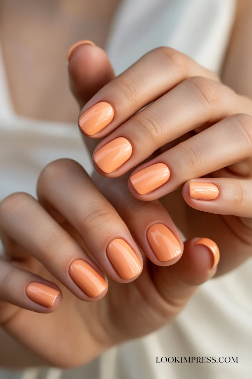 Glazed peach chrome summer nails