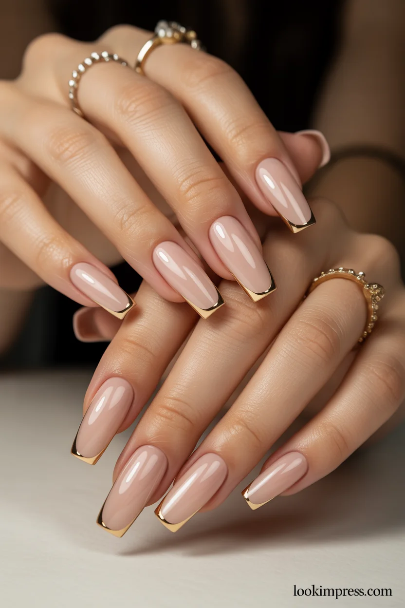  Nude gold outline gel nails