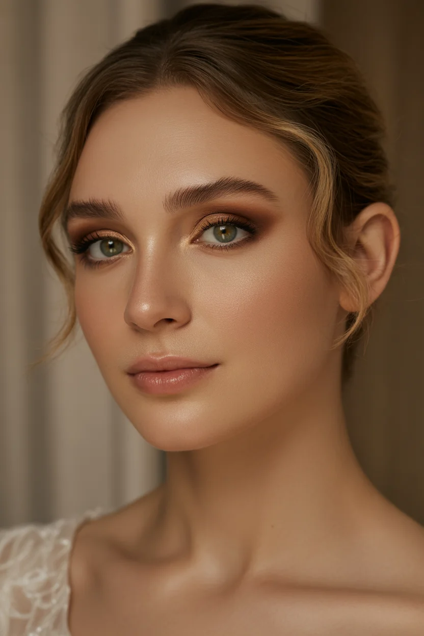 Soft brown smokey eye bridal makeup