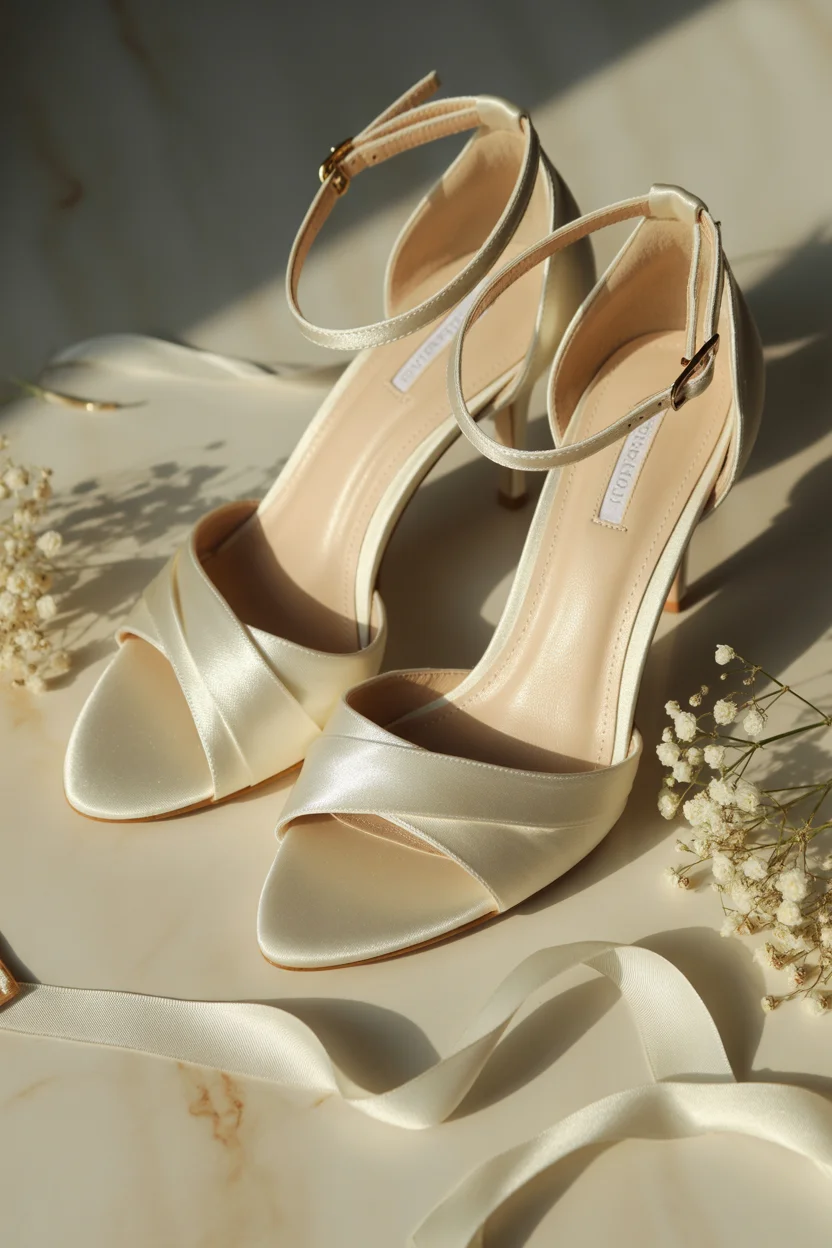 Minimal strappy bridal heels