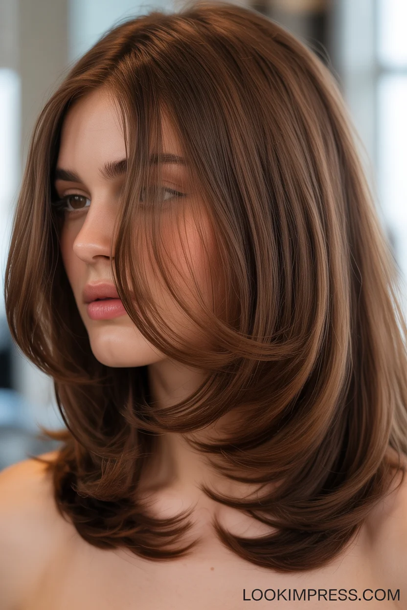 Face-framing layered medium hair