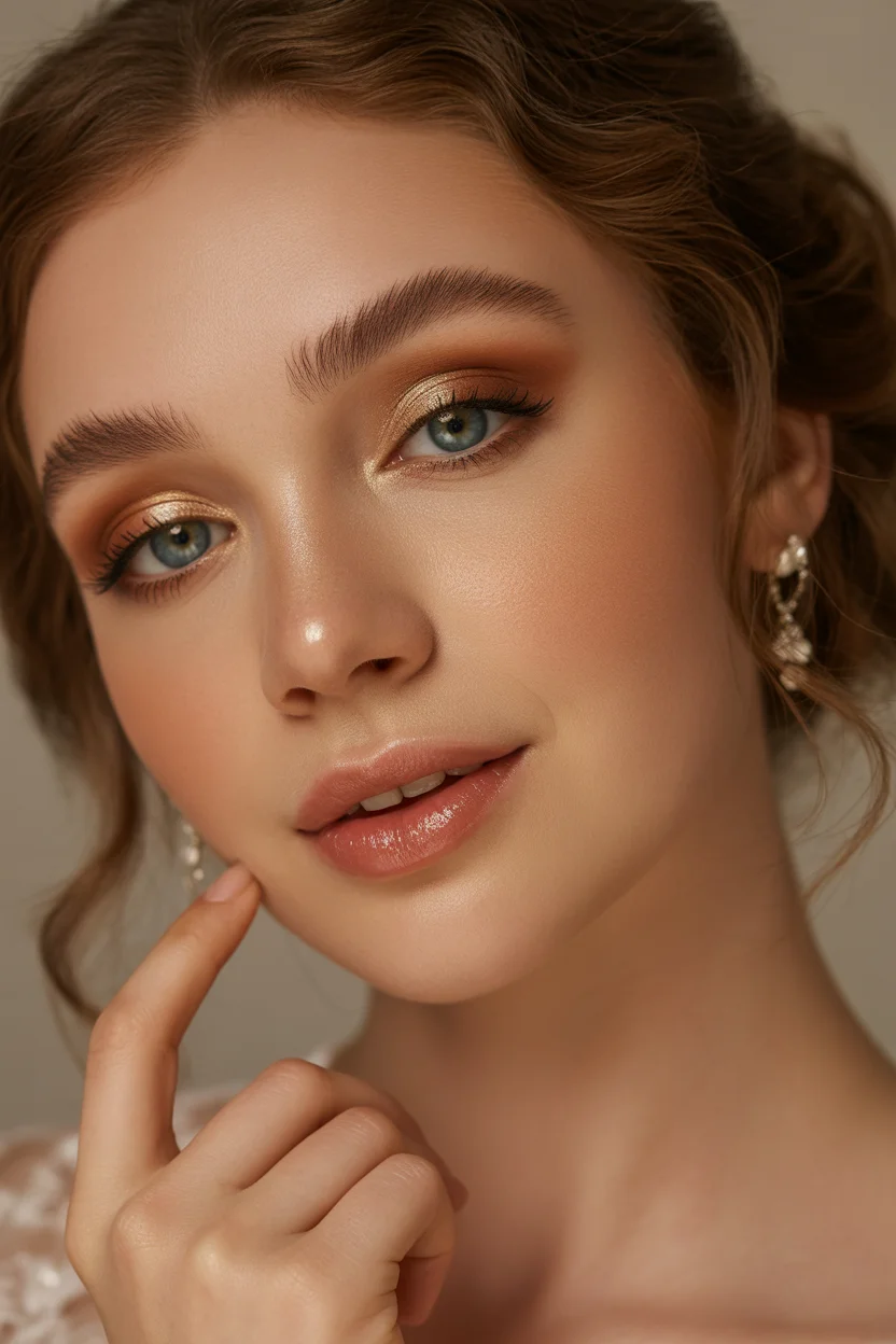  Peachy soft glam bridal makeup

