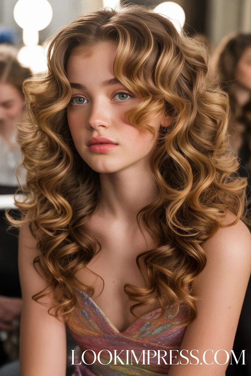 Voluminous glam curls prom hairstyle