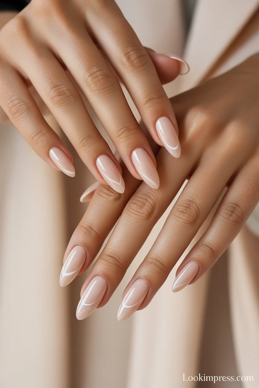 Minimal white swirl gel nails