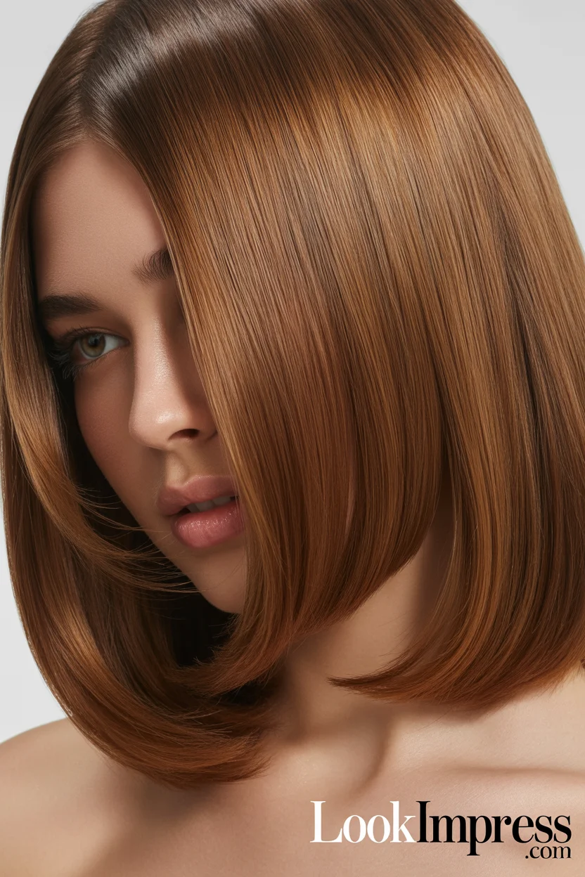 Glossy straight medium hairstyle
