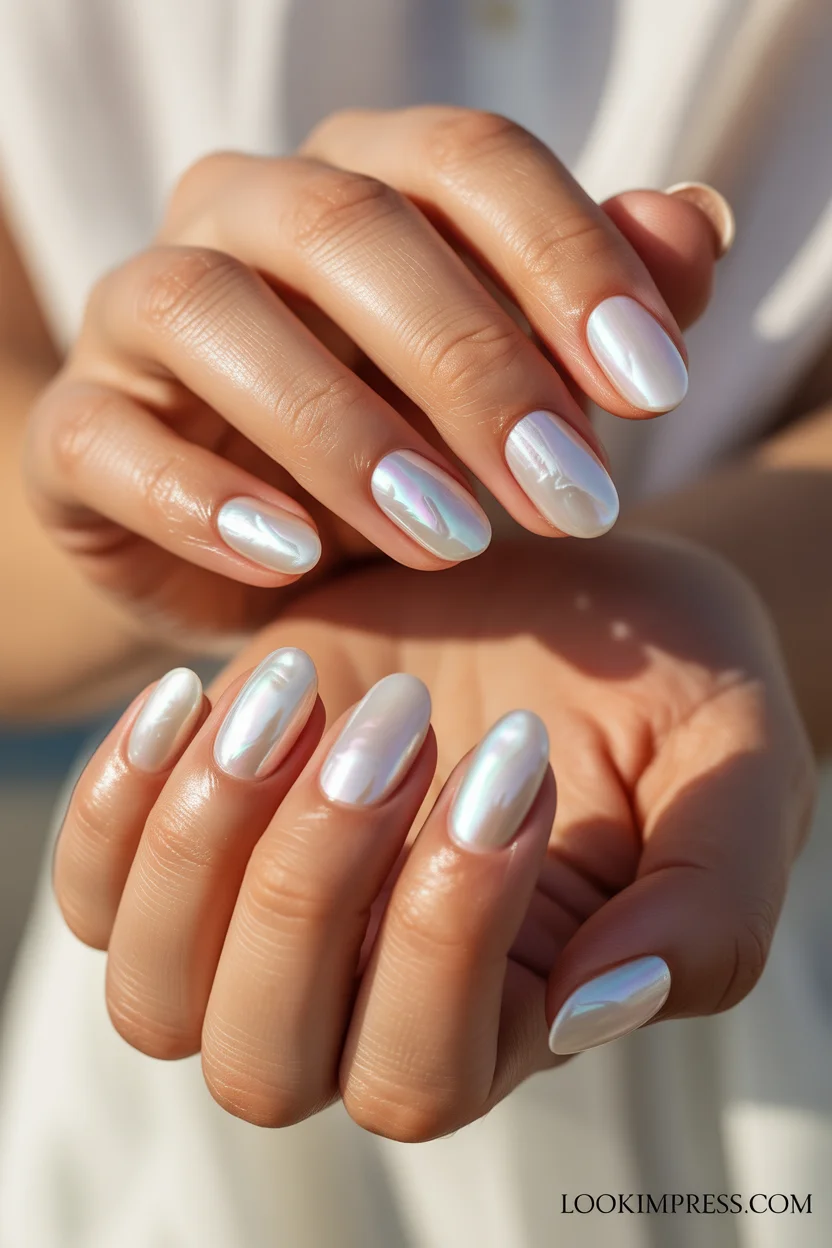 Minimal white shell summer nails