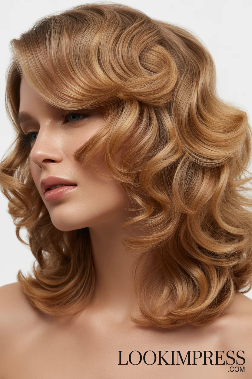 Voluminous curled blowout medium hair