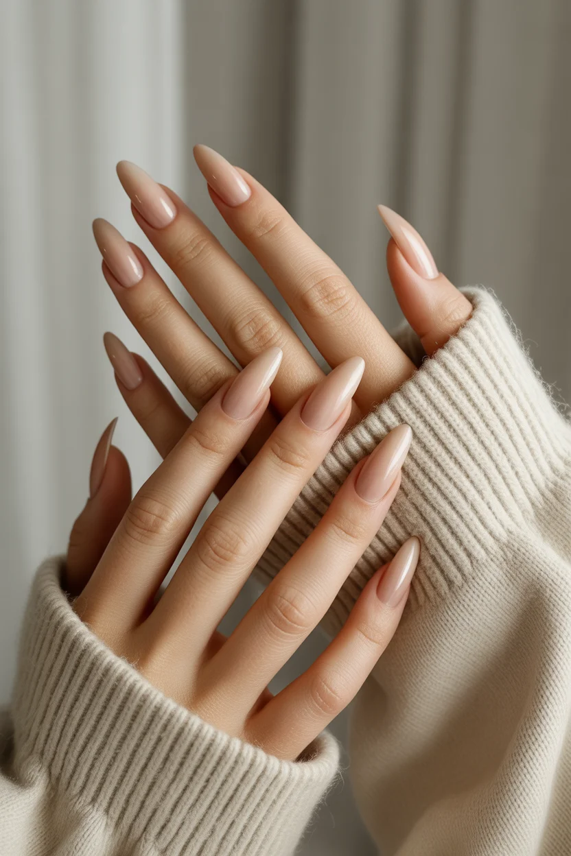 Elegant nude beige winter nails