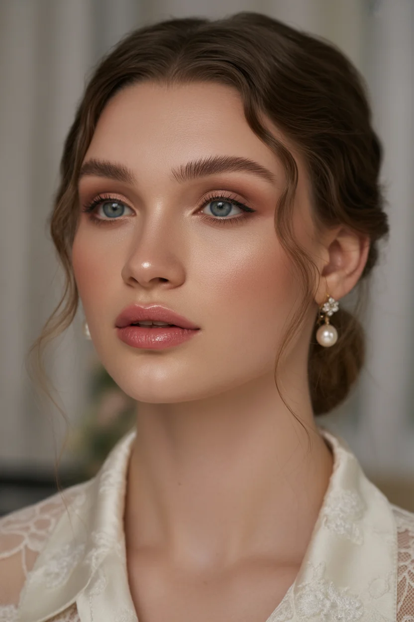 Mauve romantic bridal makeup look
