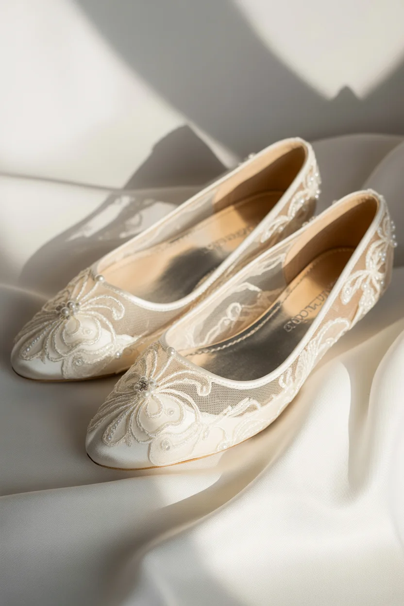 Romantic lace bridal flats